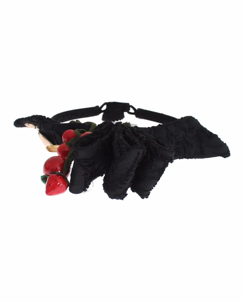 Dolce & Gabbana Women's Diadem Headband Tiara Berry Fruit Crystal Bow Hair Black Cotton Accessory Black
