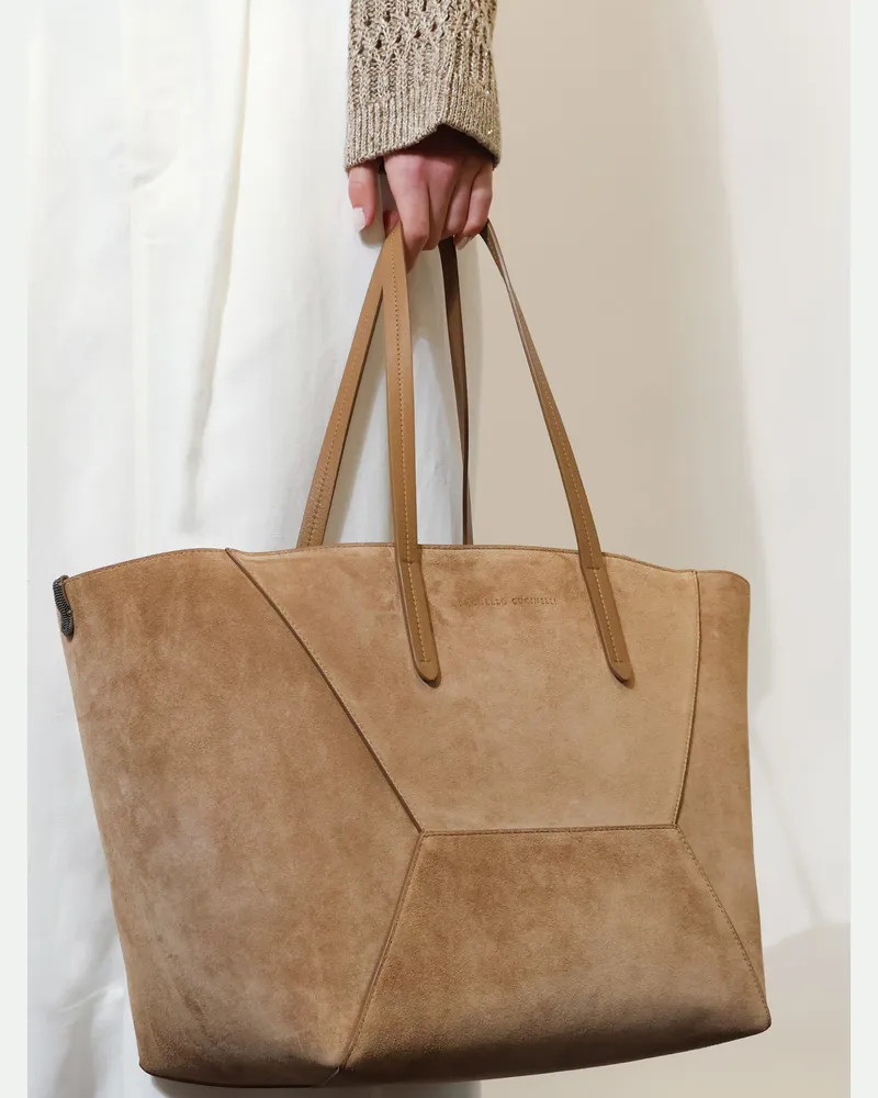 Brunello Cucinelli Women's Shoulder Bag Bc Duo Suede Beige Beige