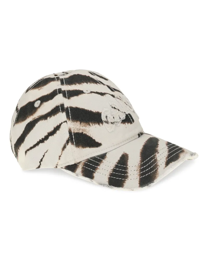 Ganni Women's Zebra Print Baseball Cap Egret Cotton Hats E Hairbands Beige