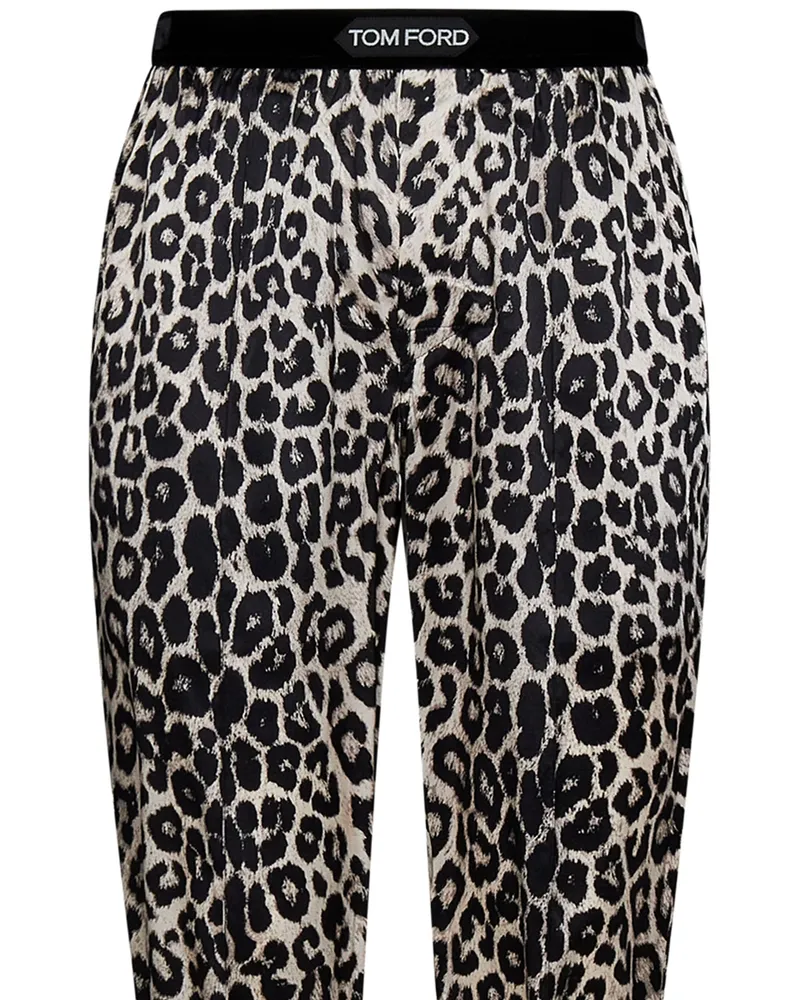 Tom Ford Women Trousers Silk Leopard Print Black Black