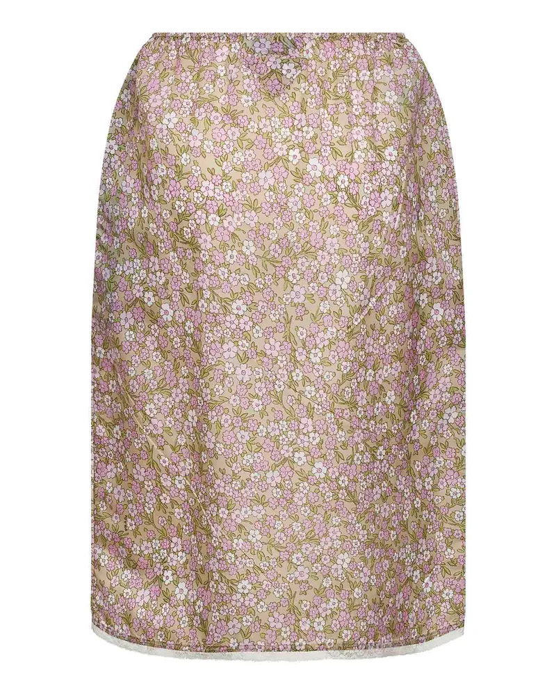 Prada Women's Alabaster Printed Nylon Midi Skirt Polyamide White