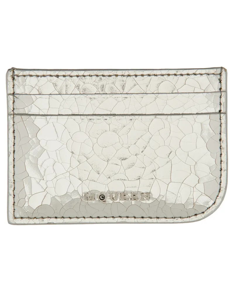 Alexander McQueen Calf Skin Card Case — Silver Silver