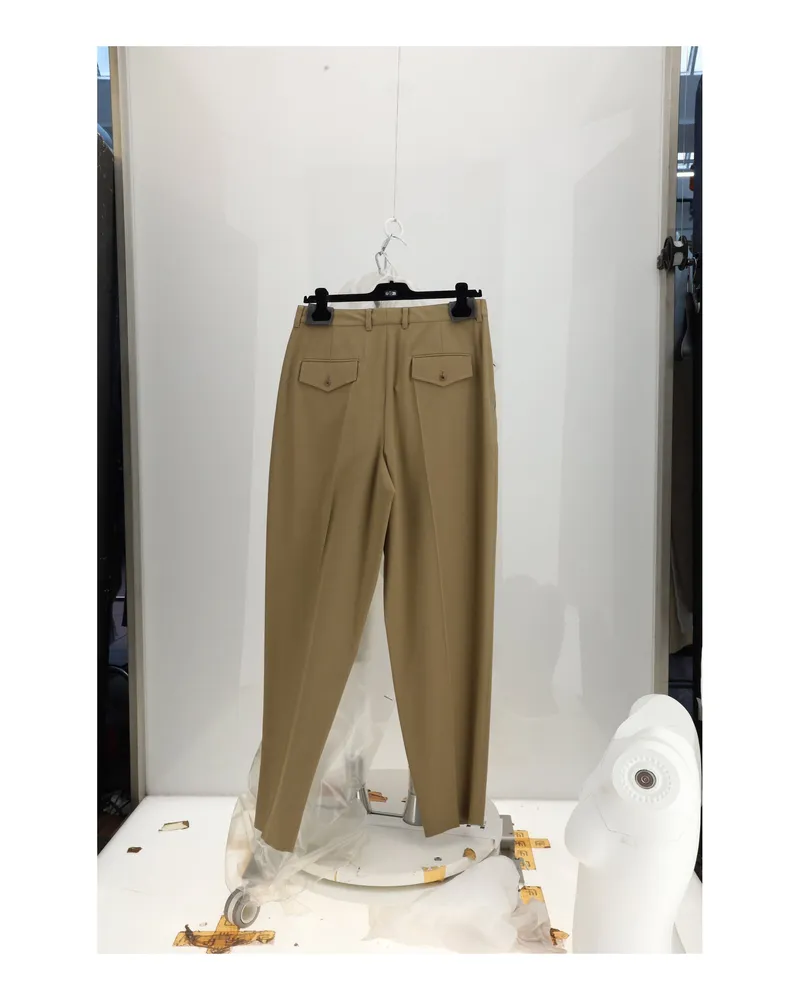 Celine Women's Trousers Montauk Light Khaki Wool Beige