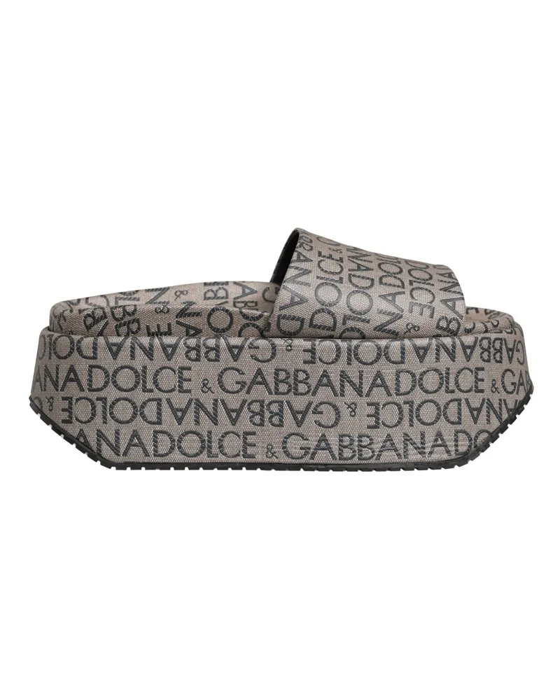 Dolce & Gabbana Men's Gray Leather Monogram Logo Sandals Shoes Gray