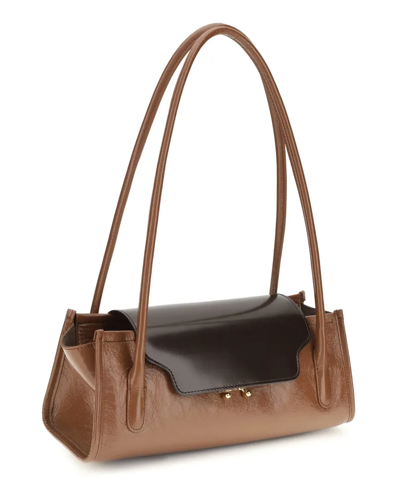 Marni Trunkette Calfskin Leather Shoulder Bag — Brown Brown