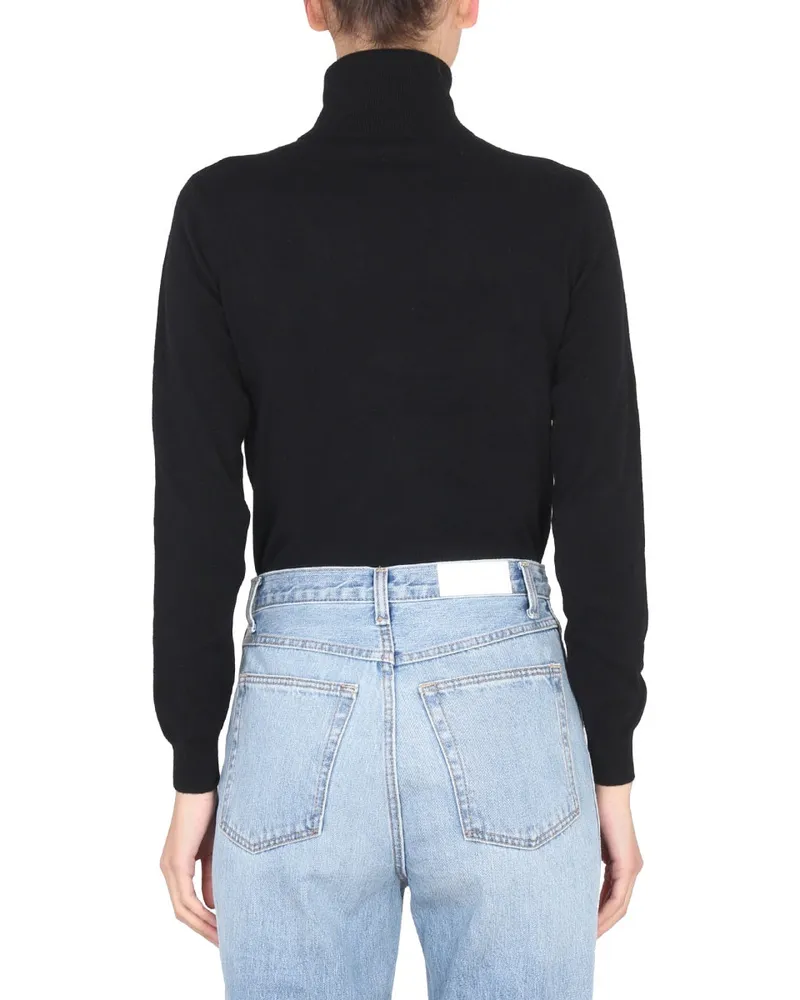 Ballantyne Cross-Neck Ribbed Turtleneck — Black Black