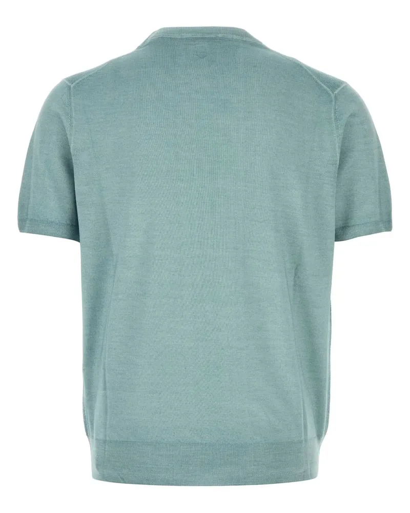 Canali Men's Light Blue Knit T-Shirt Verdeacqua Exterior: Wool Silk Blue