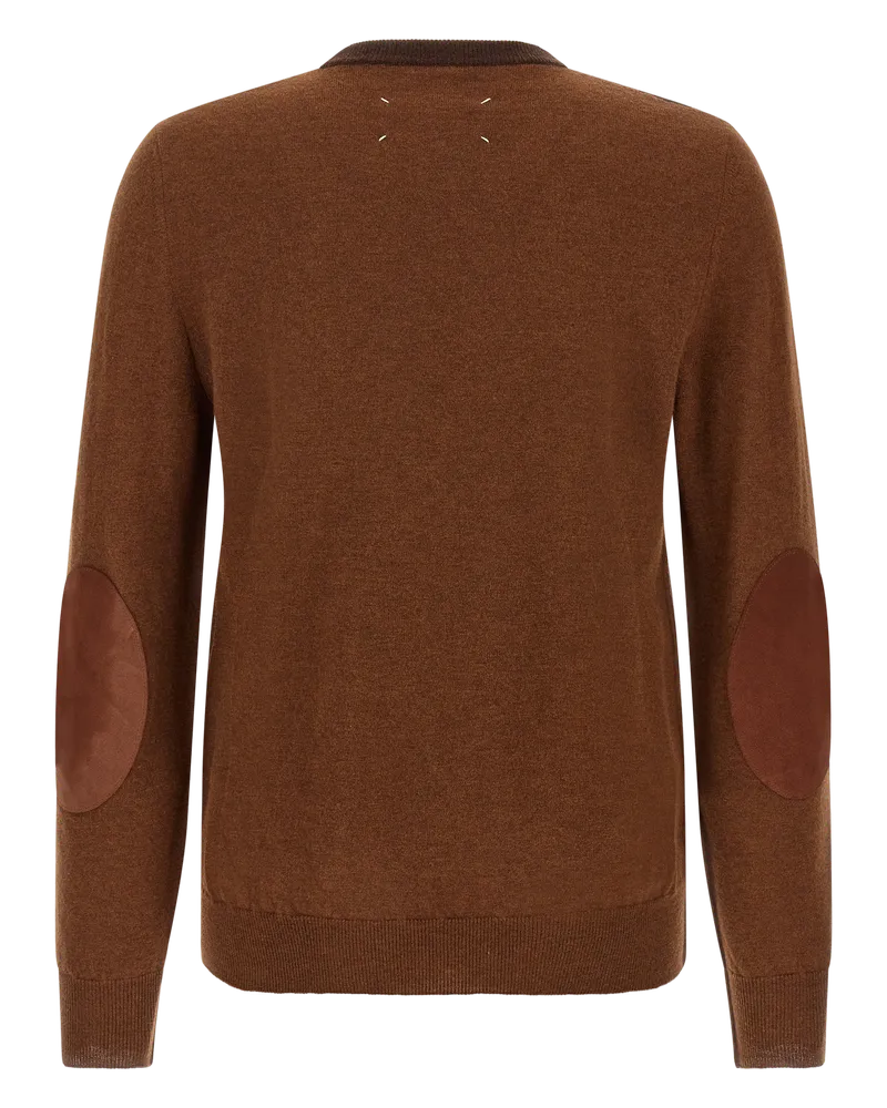 Maison Margiela Two-Tone Wool with Elbow Patches Sweater — Brown Brown