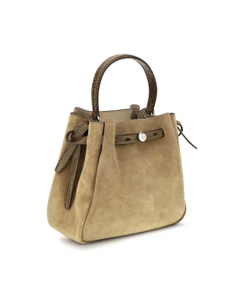 Tory Burch Women's Beige Suede Leather Backet Bag Beige