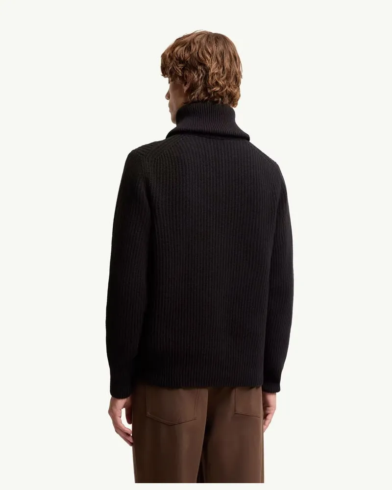 Moncler Ribbed Knit Half-Zip Sweatshirt — Black Black