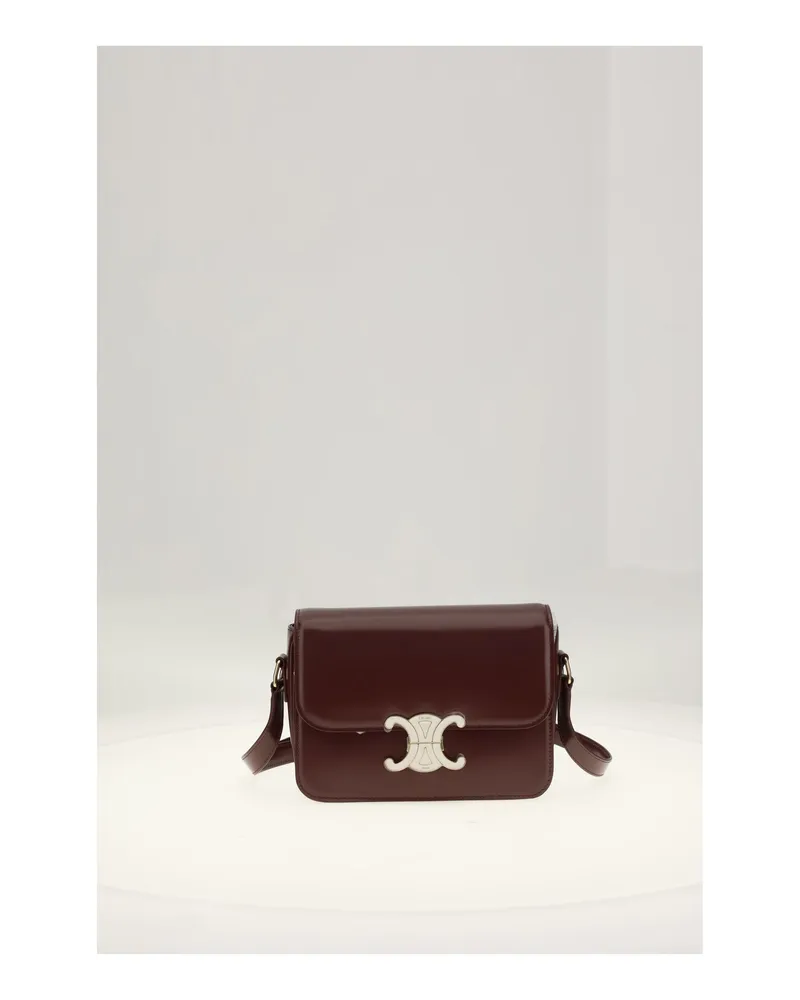 Celine Women's Shoulder Bag Teen Triomphe Syrah-White Cotton Calf Leather Syrah/white Brown