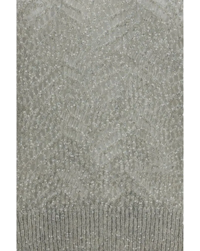 Brunello Cucinelli Openwork Sequined Linen Sweater — Gray Gray