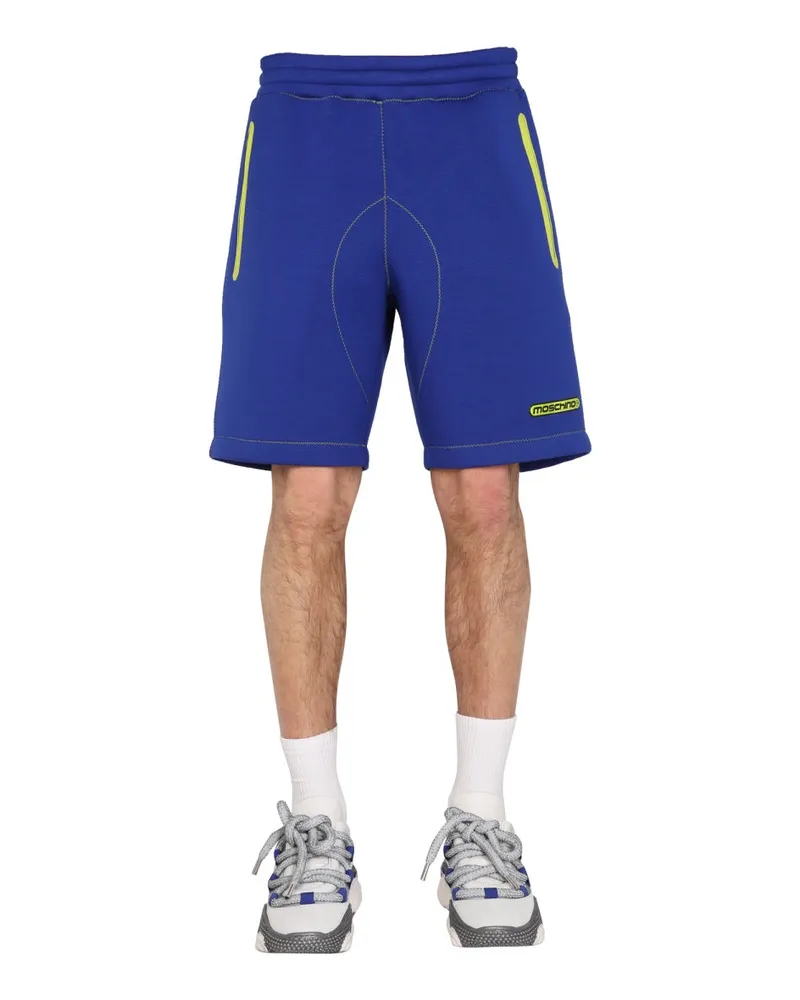 Moschino Logo-Embroidered Viscose Bermuda Shorts — Blue Blue