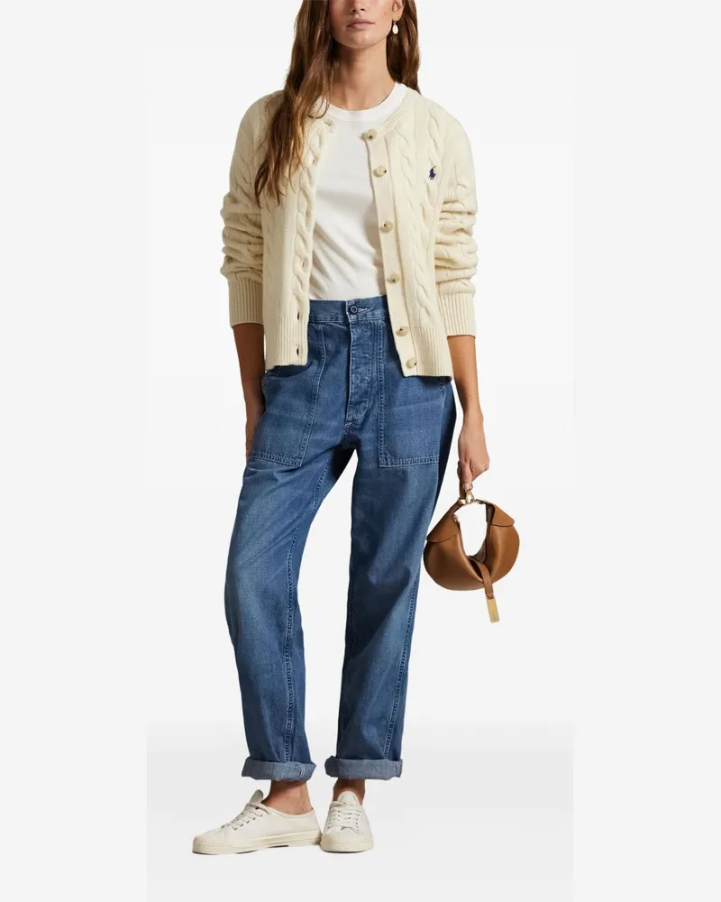 Ralph Lauren Cable Knit Wool-Cashmere Cardigan — Cream Cream