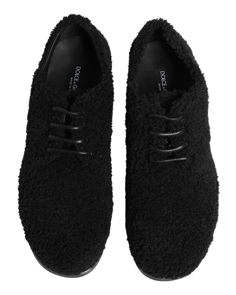 Dolce & Gabbana Men Black Riccio Shearling Dress Derby Shoes Curly - Fur Black