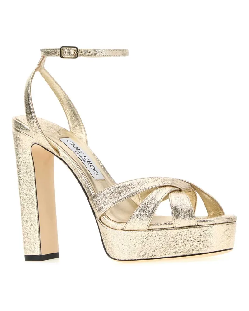 Jimmy Choo Women's Gold Fabric Kove 120 Sandals Platinum Scarpe Con Tacco High Heel Shoes Gold