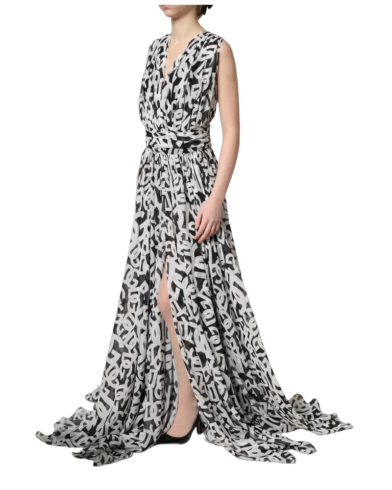 Dolce & Gabbana Logo-Print Polyester Maxi Dress — Black Black