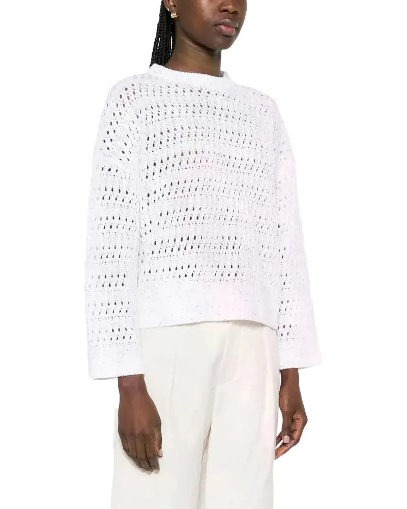 Brunello Cucinelli Open Knit Linen Sweater — White White