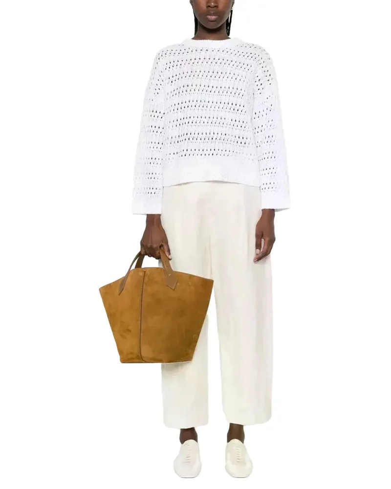 Brunello Cucinelli Open Knit Linen Sweater — White White