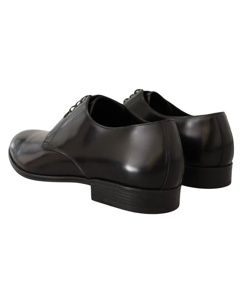 Dolce & Gabbana Black Leather Lace Up Men Dress Derby Shoes Black
