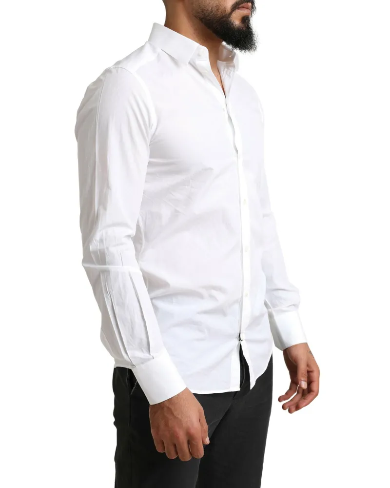 Dolce & Gabbana Men White Martini Cotton Dress Formal Shirt White