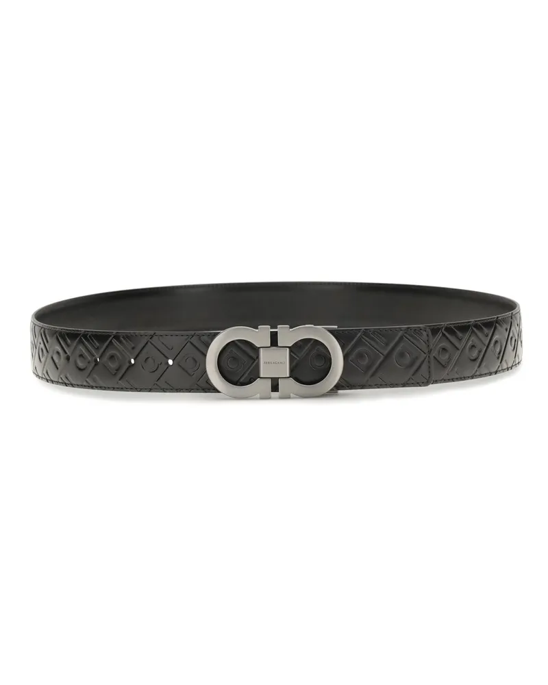 Ferragamo Men's Reversible Leather Gancini Belt Black Calf Bos Taurus E Braces Black