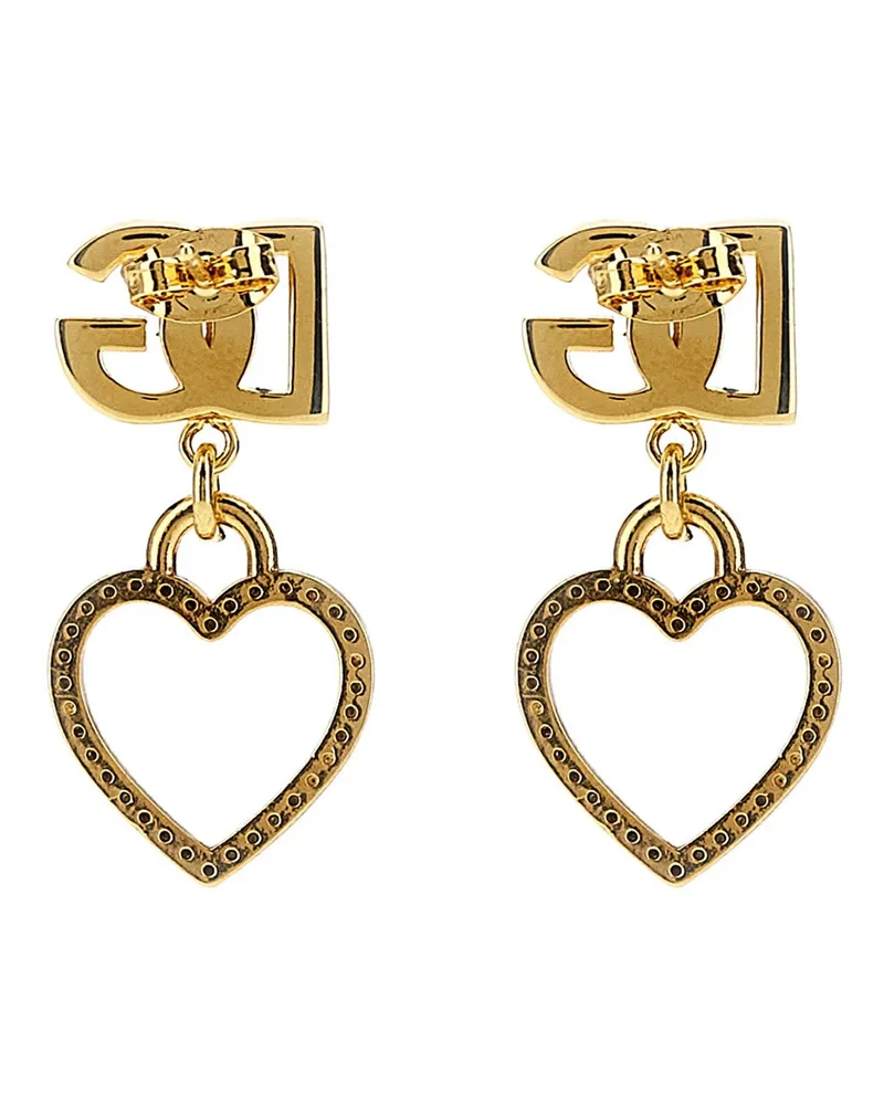 Dolce & Gabbana DG Logo Heart-Pendant Crystal Earrings — Gold Gold