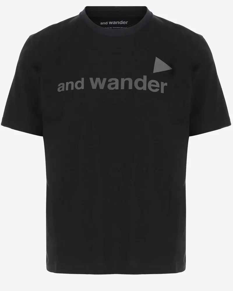 and wander Printed Lettering Logo T-Shirt — Black Black