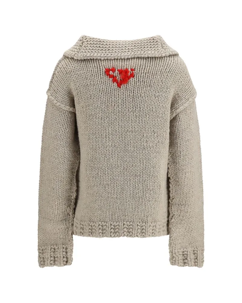 Prada Hand-Embroidered Wool Knit Cardigan — Gray Gray