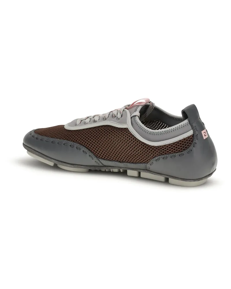 Fendi Men's Sneakers Leather And Mesh Grey-Brown-Medium Grey Trainers Grey/brown/medium Gray