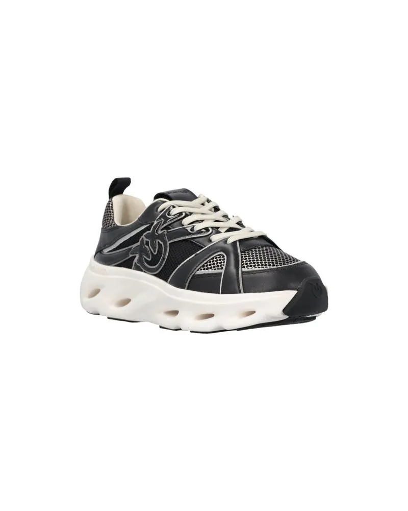 Pinko Mesh and Leather Sneaker — Black Black