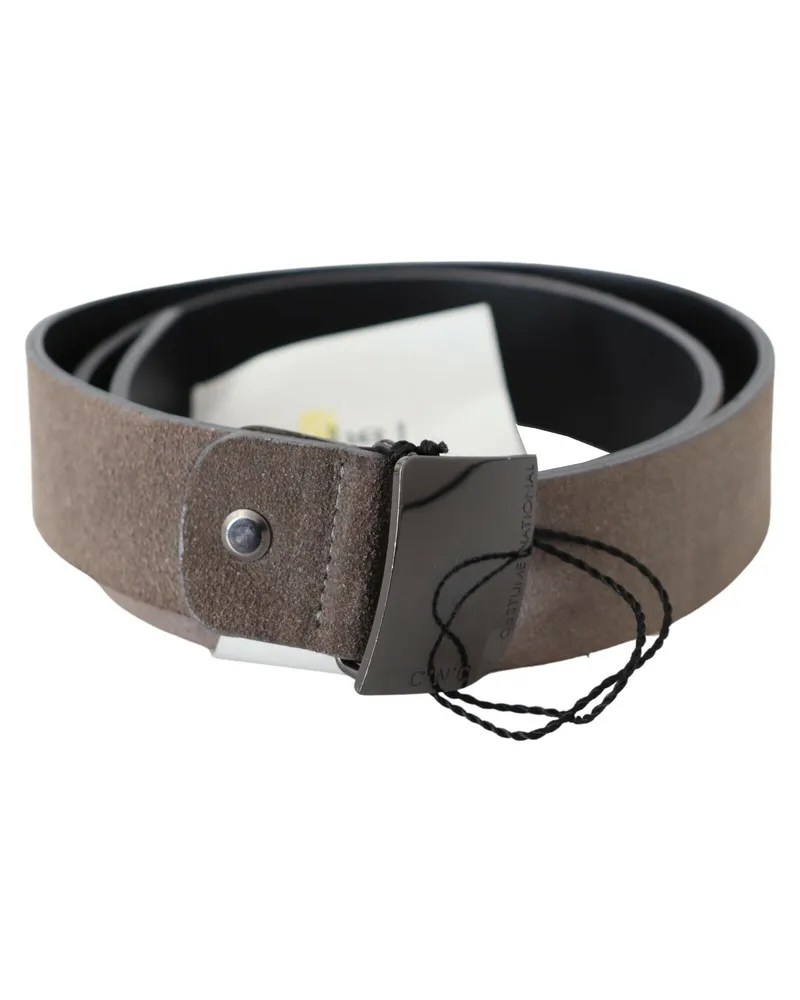 CoSTUME NATIONAL Women's Brown Leather Square Logo Buckle Belt Brown