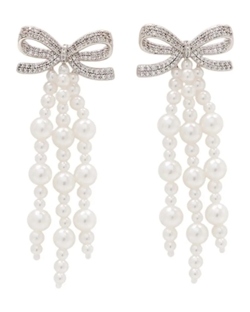 Self-Portrait Women's Bow Pearl Waterfall Earrings Self Portrait Synthetic Ivory Jewelry-Watches White