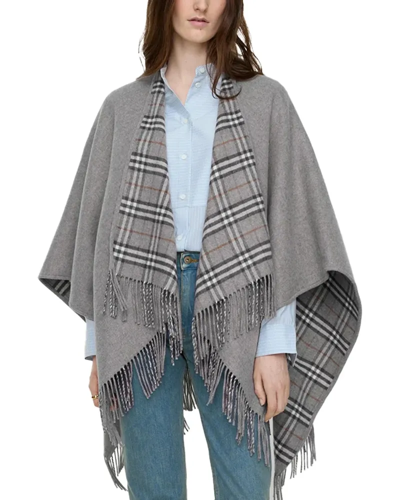 Burberry Reversible Wool Check Cape — Gray Gray