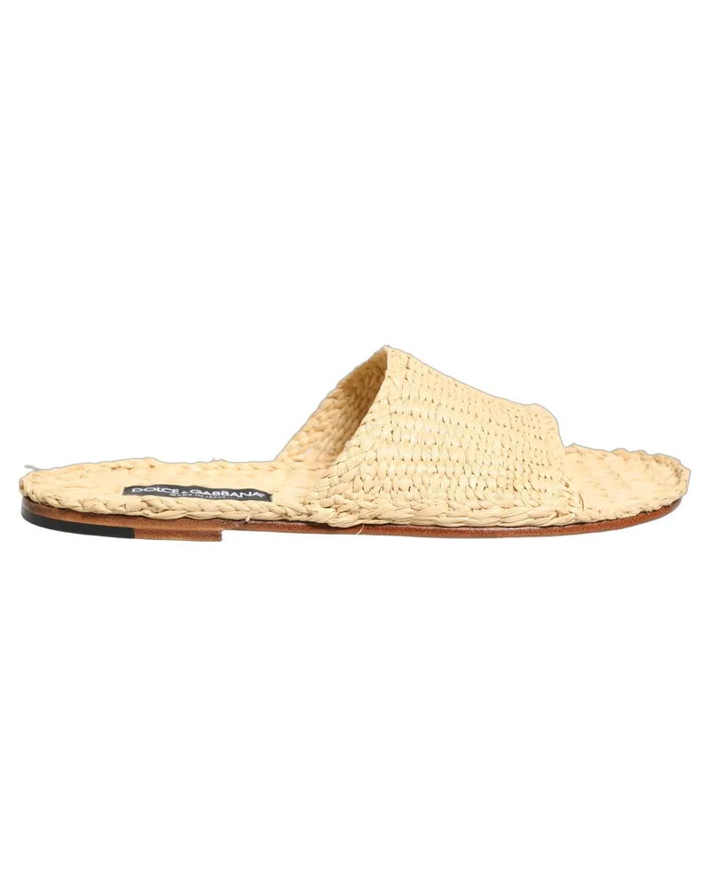Dolce & Gabbana Men's Beige Straw Raffia Slides Sandals Flats Shoes Beige