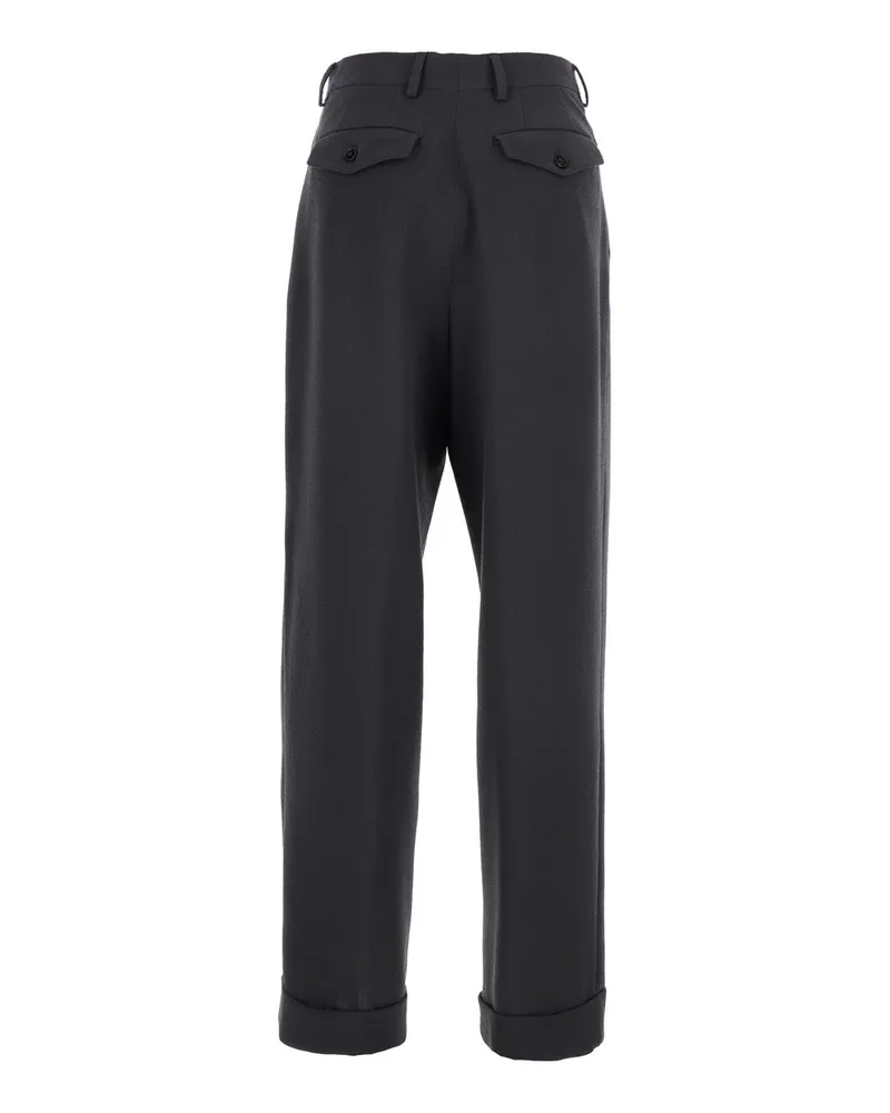 Dries van Noten Women's Grey Pants With Turn-Up Hem Wool Trousers Gray