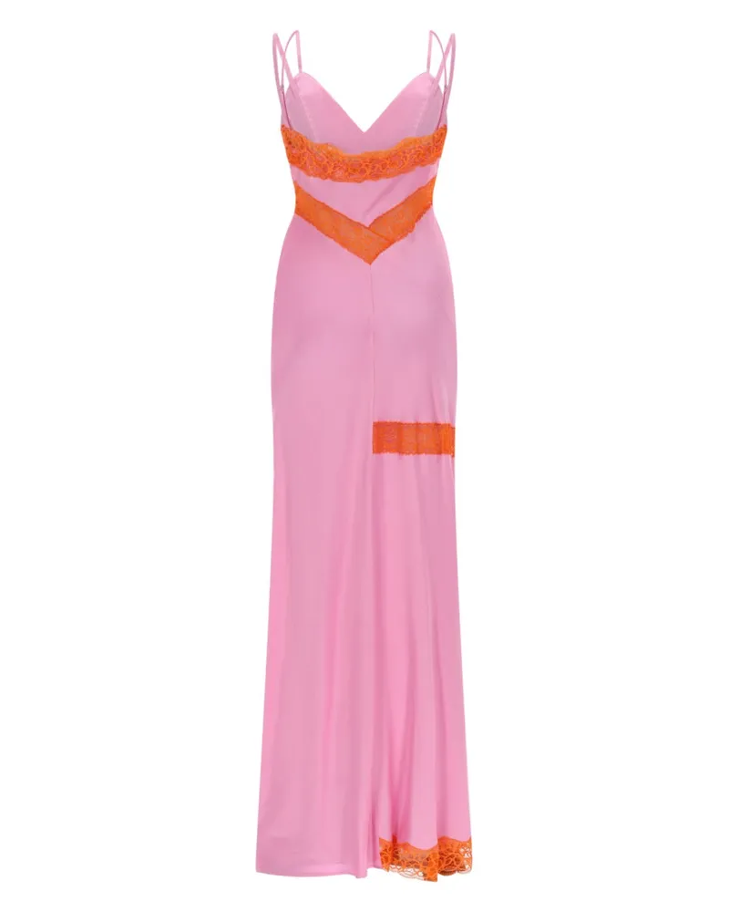 MSGM Lace-Trim Acetate Dress — Pink Pink