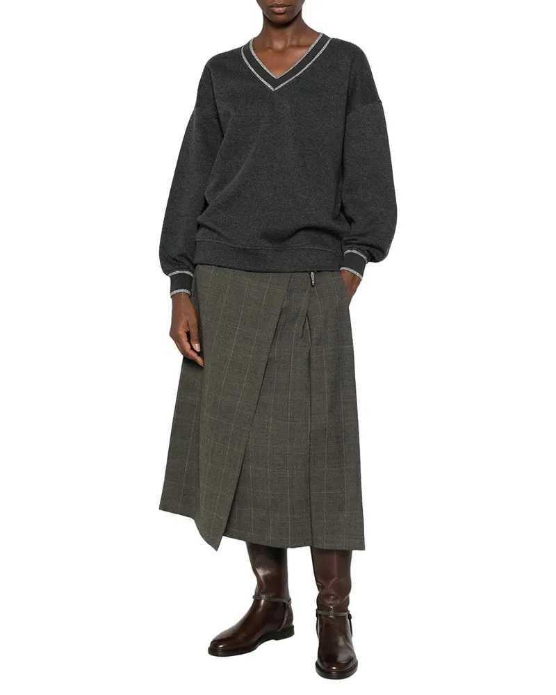 Brunello Cucinelli V-Neck Sweater — Gray Gray