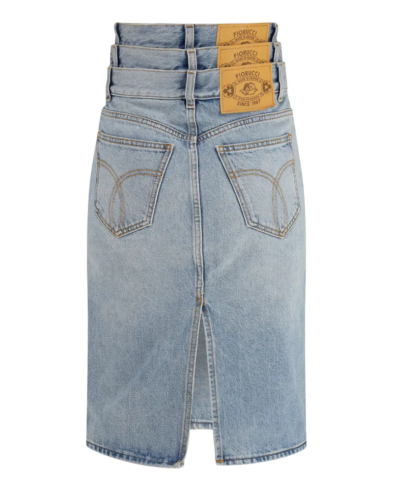 Fiorucci Women's Midi Denim Skirt With Triple Layer Light Blue Cotton Blue
