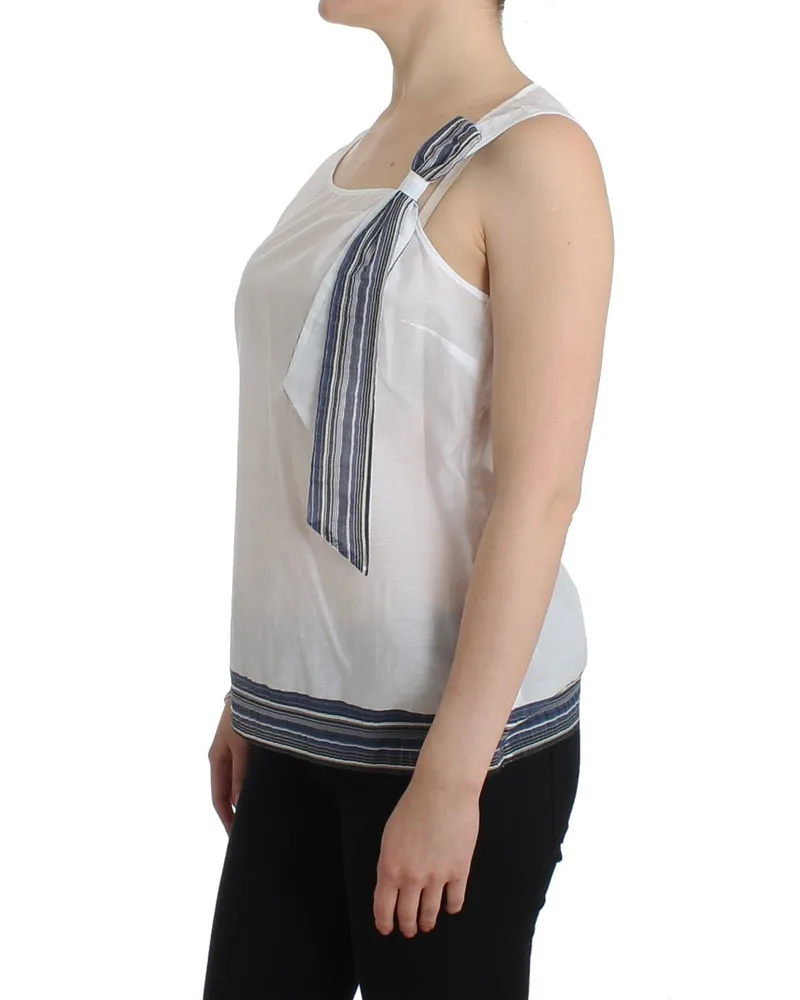 Ermanno Scervino Women's White Blue Top Blouse Tank Shirt Sleeveless Cotton White