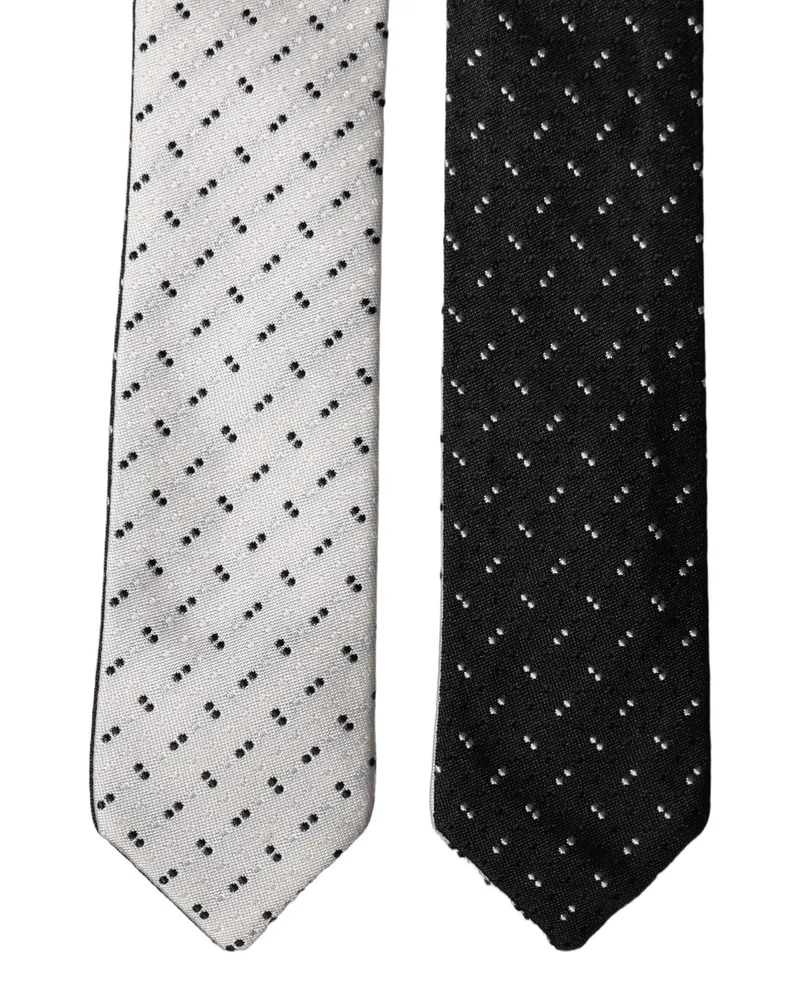 Dolce & Gabbana White Black Patterned Silk Adjustable Men Necktie Tie And Black