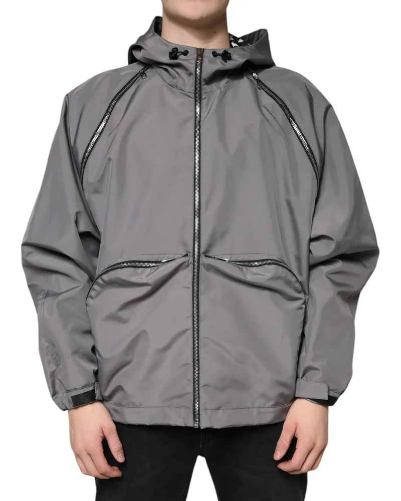 Dolce & Gabbana Gray Polyester Hooded Men Full Zip Jacket Clothing Gray