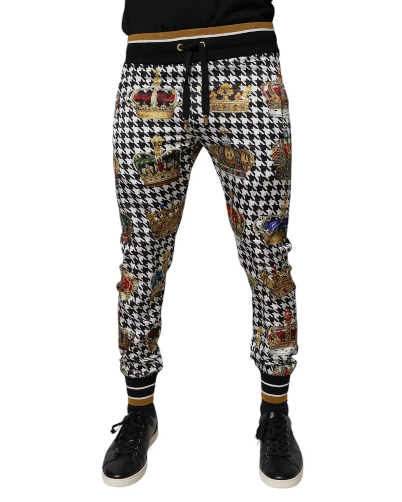 Dolce & Gabbana Multicolor Houndstooth Crown Men Sweatpants Pants Polyester Multicolor