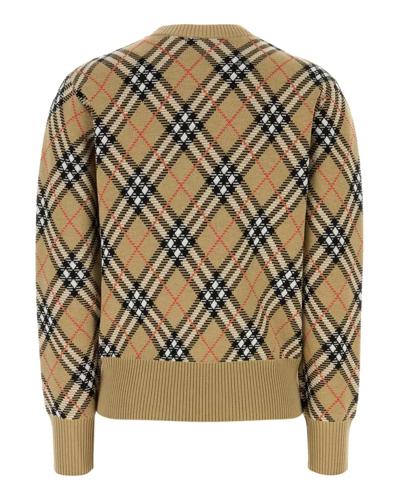 Burberry Women's Embroidered Wool Blend Sweater Sandsandipcheck Exterior: Polyester Maglieria Beige