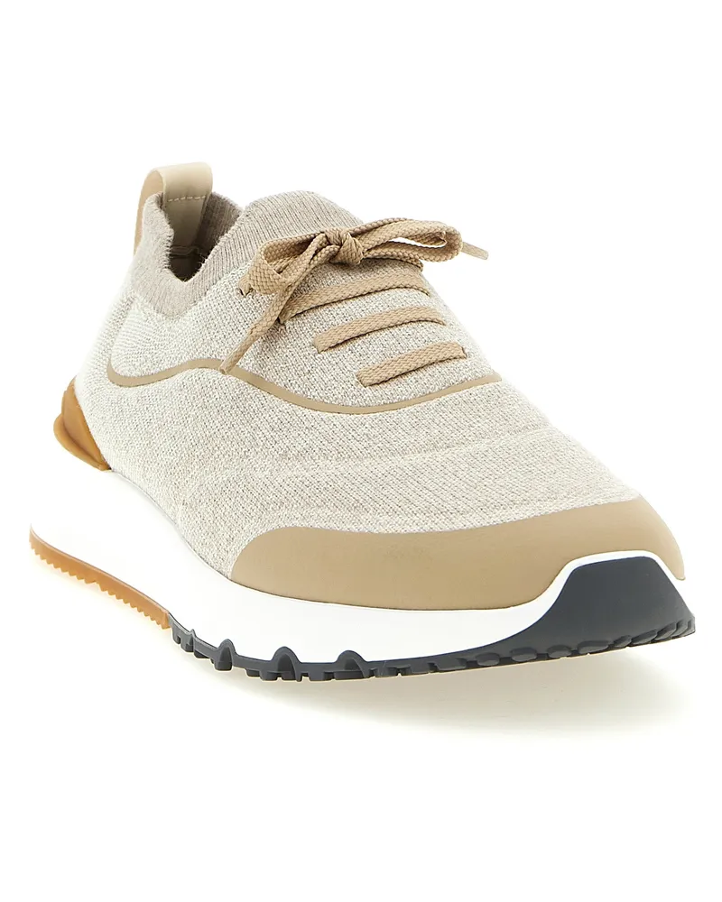 Brunello Cucinelli Men's Beige Cotton Athletic Sneakers Beige