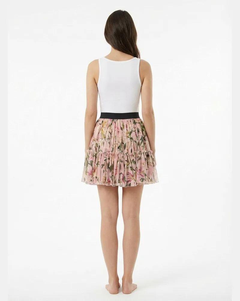 Dolce & Gabbana Floral Silk Pleated Skirt — Pink Pink
