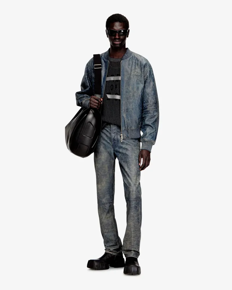 Diesel Men's Leather Trousers P-Vyll-Qmbw Blue Blue