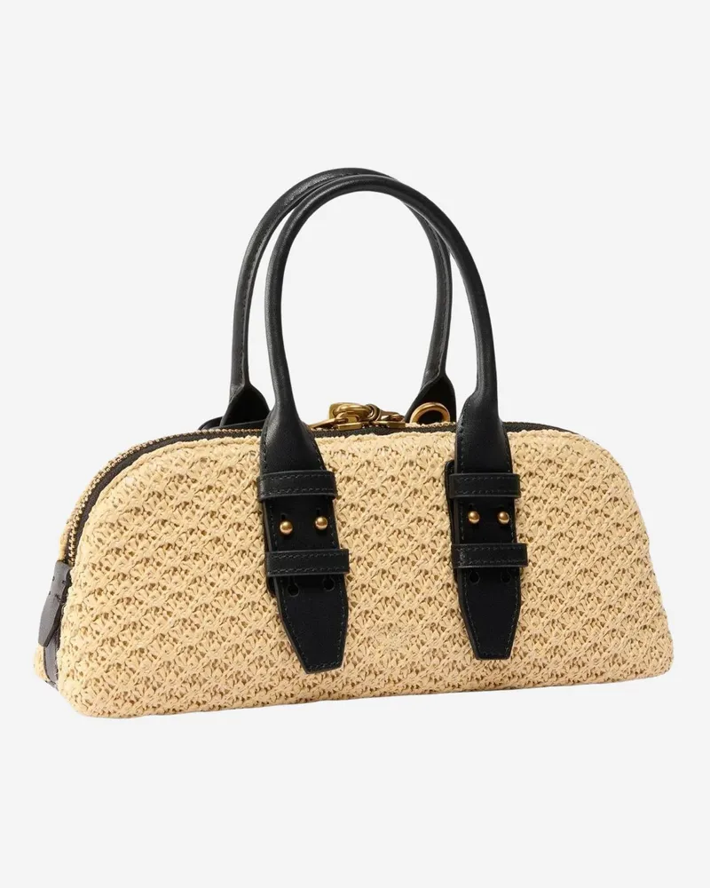 Pinko Women's Bowling Bag Escape Horizontal Leather-Raffia Multicolour Raffia And Leather Handbags Hand Beige