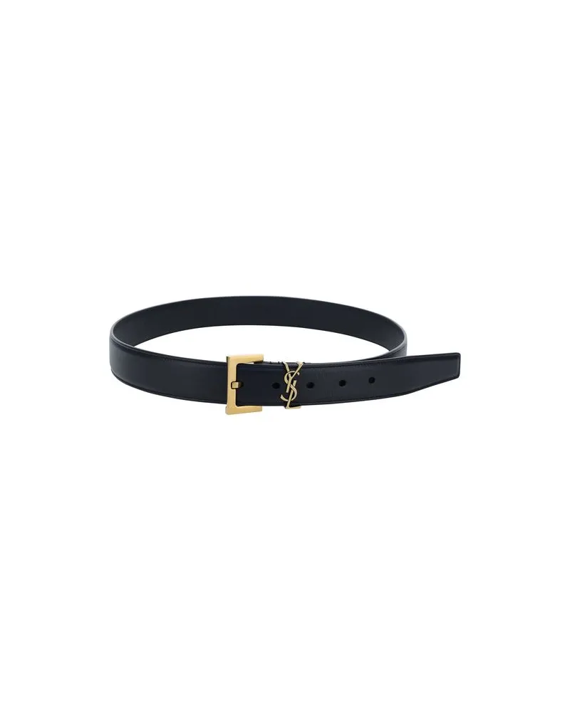 Saint Laurent Women's Black Calf Leather Bos Taurus Regular Belt Black