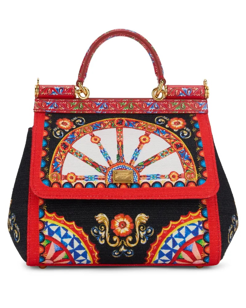 Dolce & Gabbana Women's Handbag Sicily Brown Cotton Handbags Hand Bags Red